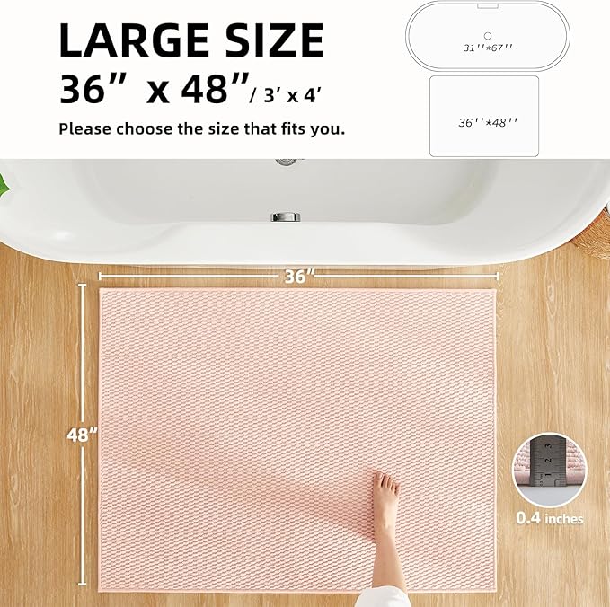 Large Bathroom Rugs Non Slip Washable Bath Rugs Super Absorbent Bathroom Rug Thin Quick Dry Low Pile Bath Mats, Pink 36"x48"