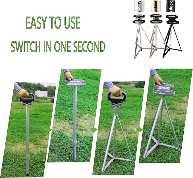 Walking Cane with Seat for Men & Women, Lightweight Anti-Slip Walking Stick with Carry Bag, Portable Stool for Senior & Adults, Foldable Cane Chair for Travel Hiking