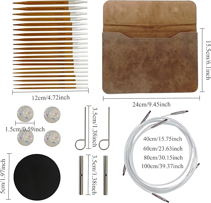 10PAIRS Interchangeable Removable Knitting Needles Bamboo Circular Crochet Needle Sweater Weaving Yarn Knitting Craft Tools