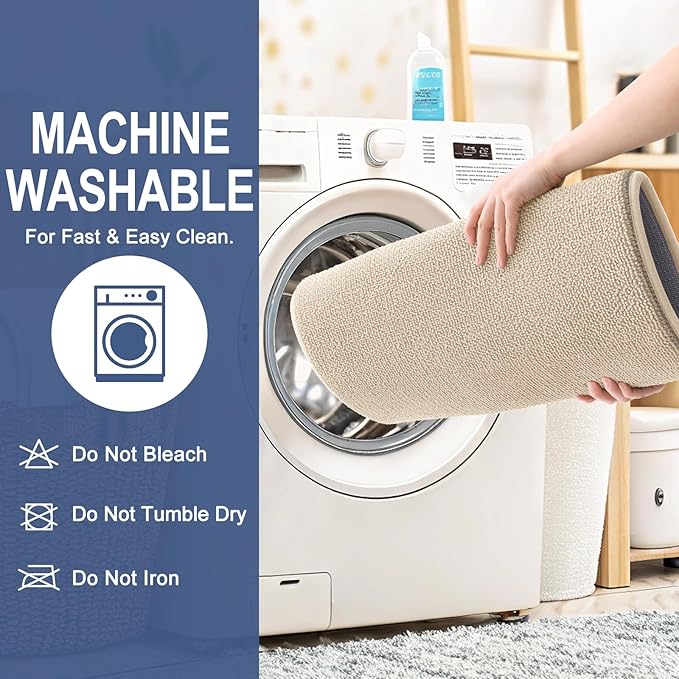 OLANLY Thick Memory Foam Bath Mat Rug 59x24, Extra Soft Absorbent Bathroom Rug, Quick Dry Bath Mats, Non-Slip, Machine Washable Carpet for Bathroom, Tub and Shower, Home Decor Accessories, Beige