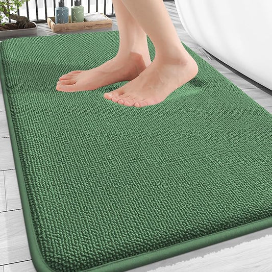 OLANLY Thick Memory Foam Bath Mat Rug 30x20, Extra Soft Absorbent Bathroom Rug, Quick Dry Bath Mats, Non-Slip, Machine Washable Carpet for Bathroom, Tub and Shower, Home Decor Accessories, Olive Green