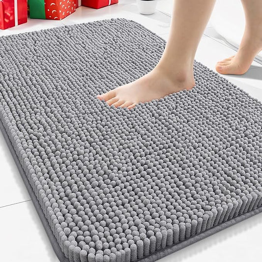 Arotive Bathroom Rugs 30x20, Extra Soft Absorbent Shaggy Chenille Bath Rugs, Machine Washable Rubber Backing Non-Slip Bath Mats for Bathroom Floor Tub and Shower, Home Decor Accessories, Grey