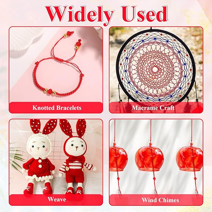 Anezus Red Nylon String for Bracelets, 0.8mm Nylon Thread Chinese Knotting Cord Wind Chime Outdoor Twine String for Beading, Necklaces, DIY Craft, Jewelry Making