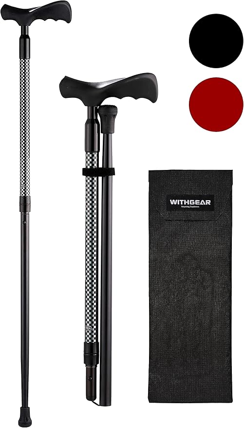 Ergo Walking Cane for Men & Women - Adjustable Foldable Walking Stick (Right-Handed Black Cane)