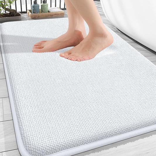 OLANLY Thick Memory Foam Bath Mat Rug 30x20, Extra Soft Absorbent Bathroom Rug, Quick Dry Bath Mats, Non-Slip, Machine Washable Carpet for Bathroom, Tub and Shower, Home Decor Accessories, White