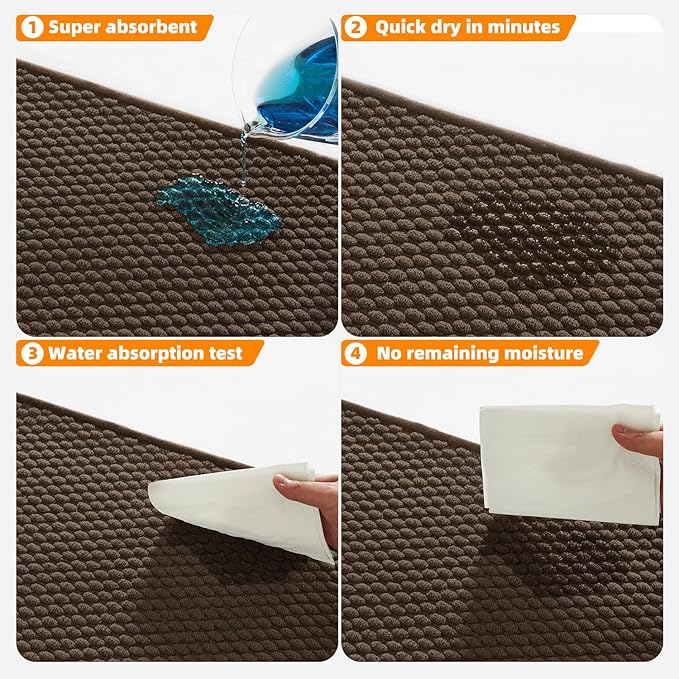 Bathroom Rugs Non Slip Washable, Super Absorbent Thin Bath Mat Quick Dry Low Pile Bathroom Rug, Brown 24"x47"