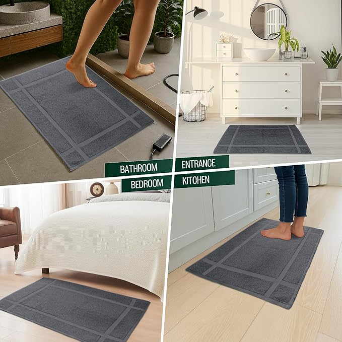 Pearl Linens 100% Ring Spun Cotton Bath Mat (Pack of 2) 18 x 25 Inch, Washable, Soft & Absorbent Terry Bathroom Floor Mat – Not Bathroom Rugs – Quick-Dry After Shower Bath Mat, 687 GSM, Dark Grey