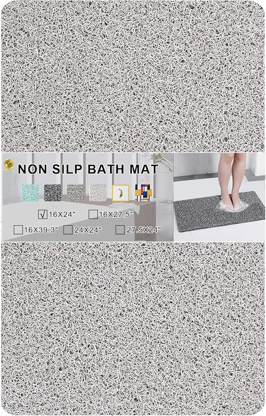 Nonslip Bathtub Mat, Anti Slip Bath Mat 0.6" Extra Thick, Quick Dry Bath Tub Anti Slip Shower Mat, Loofah Non-Slip Bath Mat for Tub Bathroom Pool Kitchen Entryway Home Hotel(Light Gray 16x24)