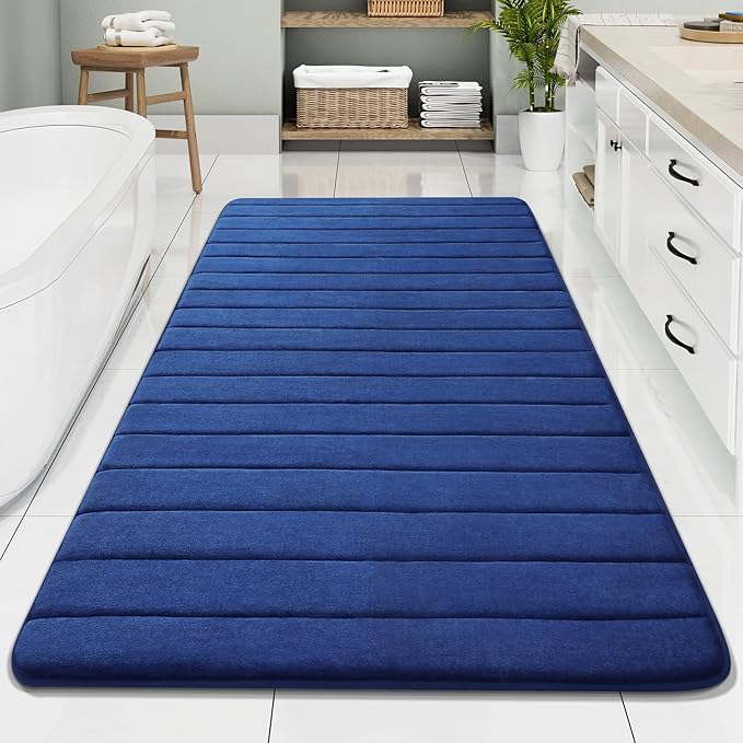 Buganda Memory Foam Bath Mat, 70" x 34", Ultra Soft and Non-Slip Bathroom Rugs, Water Absorbent and Machine Washable Bath Rug Runner for Bathroom, Shower, and Tub, Navy Blue