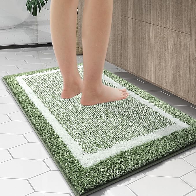 OLANLY Bathroom Rugs 24x16, Extra Soft and Absorbent Microfiber Bath Mat, Non-Slip, Machine Washable, Quick Dry Shaggy Bath Carpet, Suitable for Bathroom Floor, Tub, Shower (Small, (Sage Green)