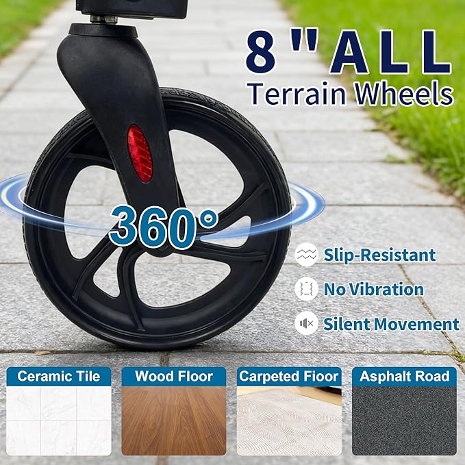 Lightweight 3 Wheel Rollator Walker for Seniors, Foldable Aluminum Mobility Aid with Storage Bag, Easy-Fold Walking Support for Elderly Balance & Rehabilitation