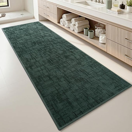AMOAMI Bath Mat Non Slip Super Absorbent Quick Dry Bath Mats for Bathroom Floor Rubber Backing Washable Bathroom Rugs Modern Woven Jacquard Mat, Beside Tub Bath Rugs, 2' x 5', Green