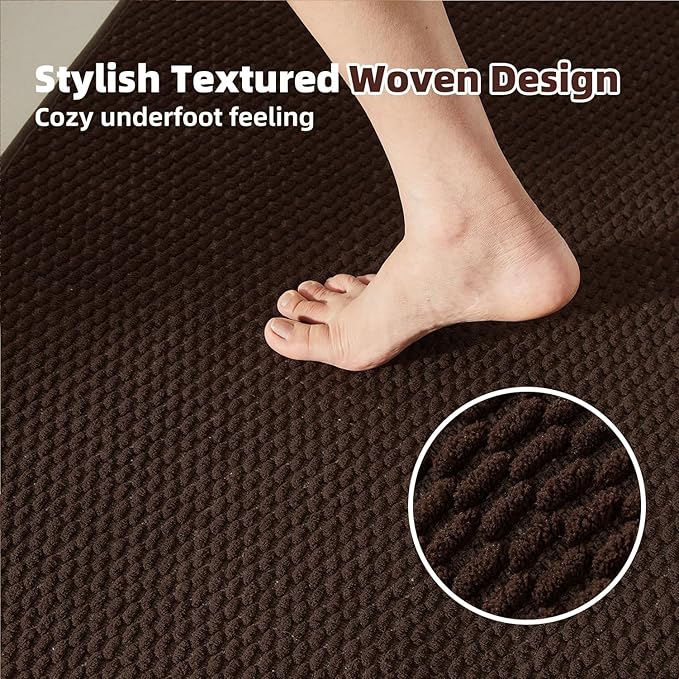 Bathroom Runner Rug, Long Bath Mat Washable Thin Quick Dry Low Pile Bathroom Runner Rugs 24 x 60 Non Slip, Brown 24"x60"