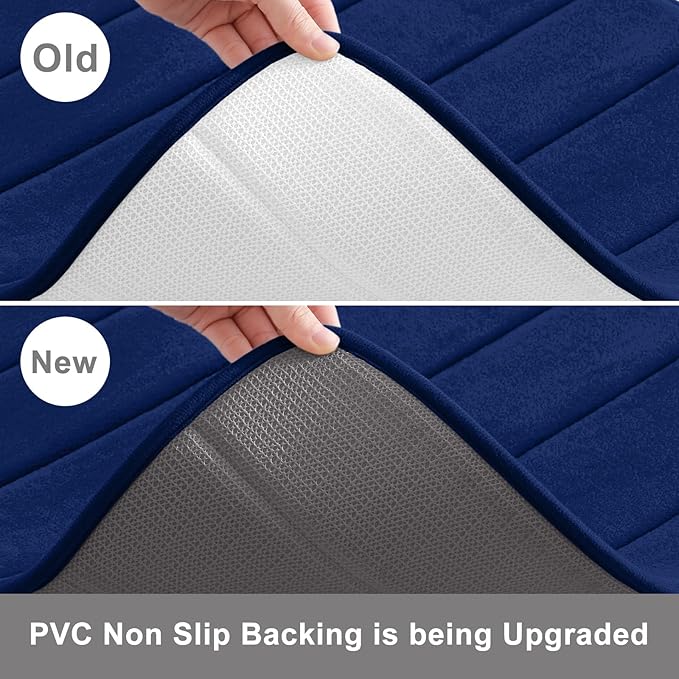 Buganda Memory Foam U-Shaped Contour Toilet Rugs, Non Slip Absorbent, Thick Soft Washable Bathroom Mat, Floor Carpet Bath Rugs Mat for Toilet Base (24" x 24", Navy Blue)