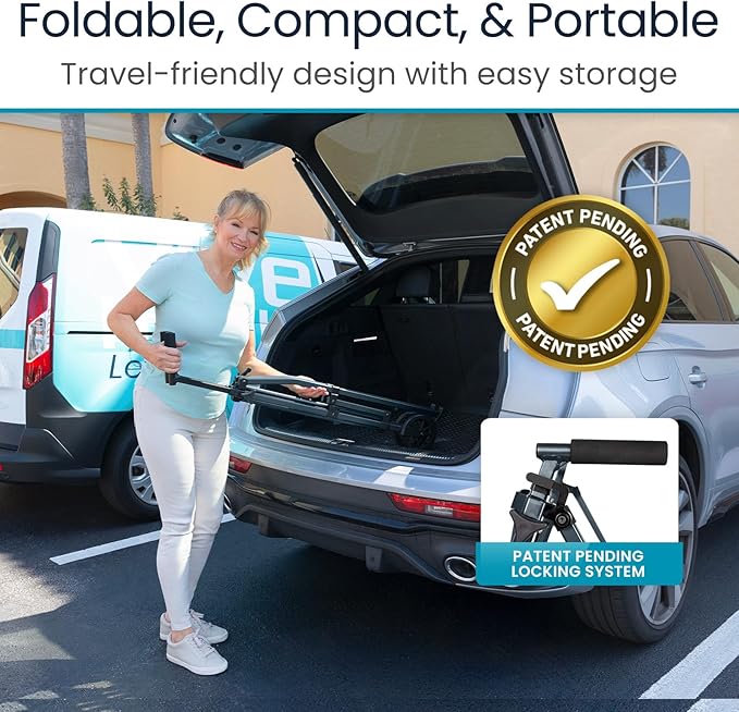 Vive Lightweight Folding Walker for Seniors - Narrow Foldable Rolling Walker for Small Spaces- Compact & Collapsible for Travel - with Wheels, Mobility Support, Portable- Weighs Only 7 Pounds