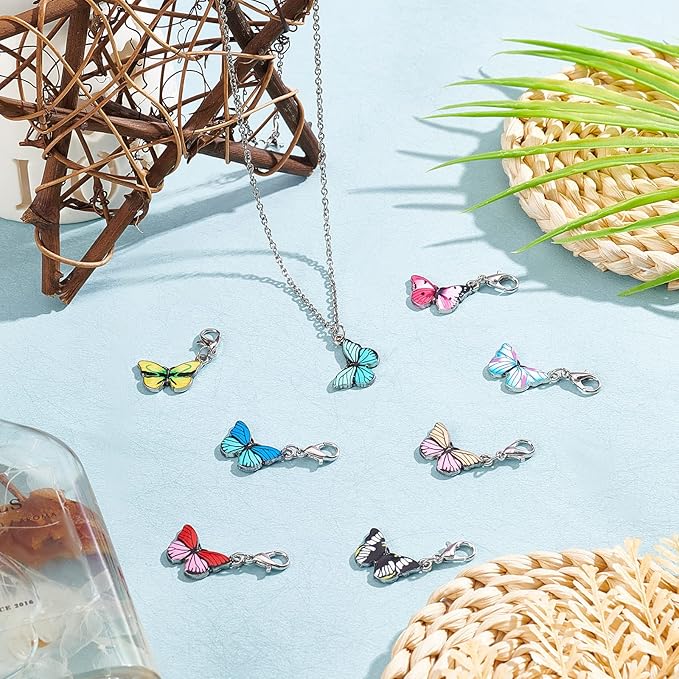 NBEADS 8 Pcs Butterfly Stitch Markers, Enamel Alloy Crochet Stitch Marker Charms Removable Lobster Clasp Locking Stitch Marker for Knitting Weaving Sewing Accessories Quilting Handmade Jewelry