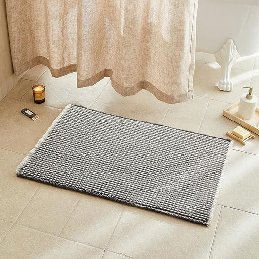 Waffle Bath Mat, Boho Bathroom Rugs Non Slip Washable Super Absorbent Quick Dry Bath Mat Farmhouse Bathroom Decor, 36"x24" Grey and White