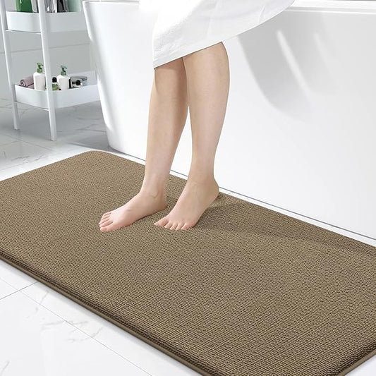 OLANLY Thick Memory Foam Bath Mat Rug 47x24, Extra Soft Absorbent Bathroom Rug, Quick Dry Bath Mats, Non-Slip, Machine Washable Carpet for Bathroom, Tub and Shower, Home Decor Accessories, Tan