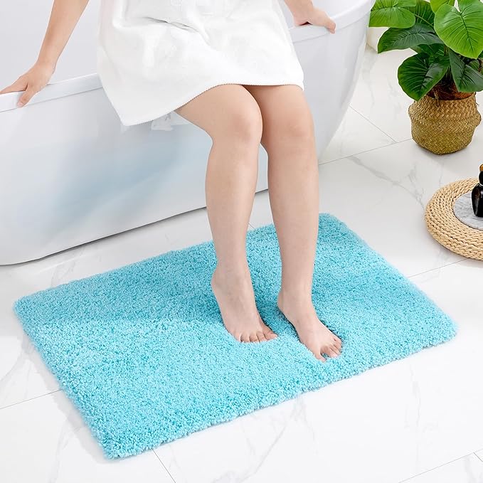 Small Bathroom Rug 17x24 Non Slip Teal Fluffy Bath Mat for Bathroom Floor Washable Plush Luxury Bath Rug for Tub Soft Shaggy Absorbent Shower Mat