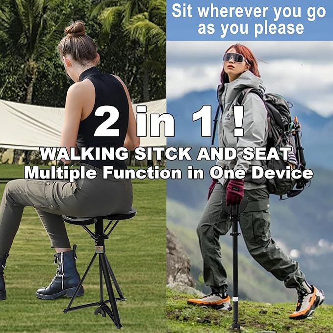 Walking Cane with Seat Folding Lightweight, Portable Cane Seat with Carry Bag, Walking Stick with Seat for Seniors & Adults, Foldable Adjustable Cane Chair for Travel Hiking