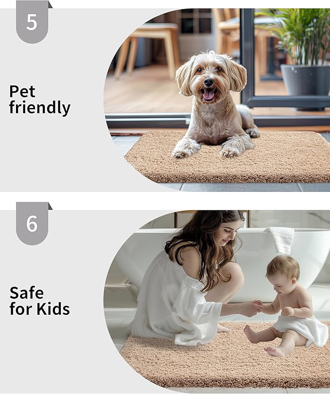 Beige Bathroom Rug 24x36 Non Slip Fluffy Bath Mat for Bathroom Floor Washable Plush Luxury Bath Rug for Tub Soft Shaggy Absorbent Shower Sink Mat