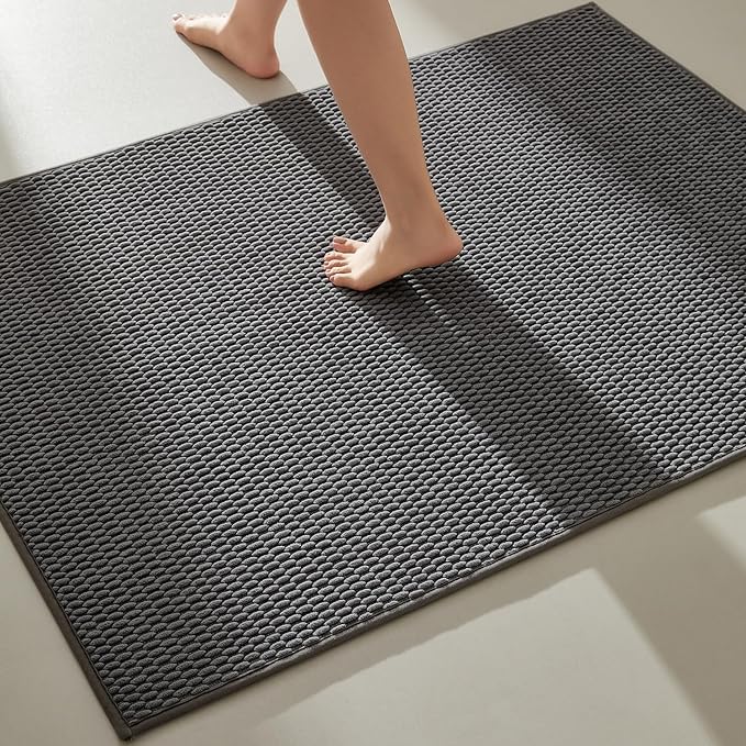 Large Bathroom Rugs Non Slip Washable Bath Rugs Super Absorbent Bathroom Rug Thin Quick Dry Low Pile Bath Mats, Dark Grey 36"x48"