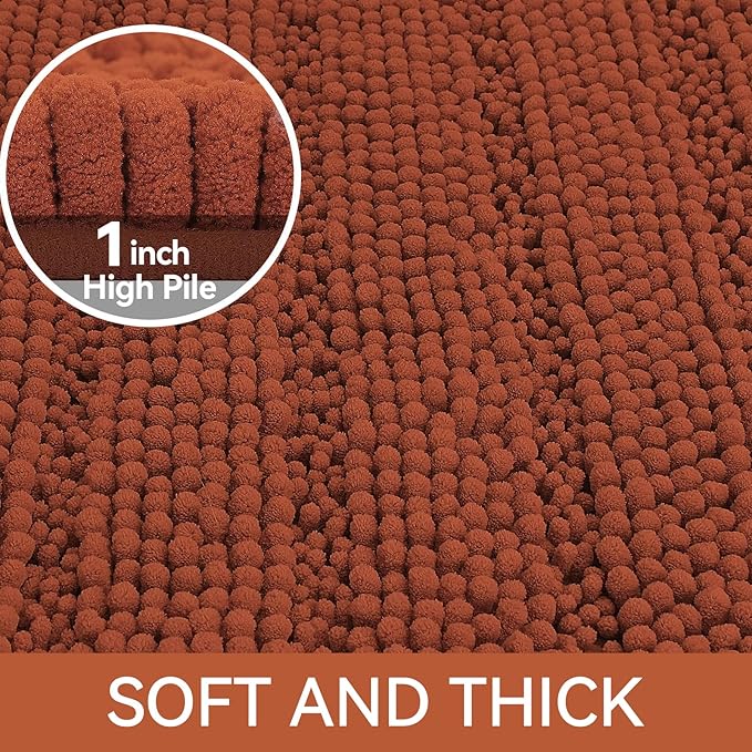 Bcoimo 36"×24" Chenille Bath Mat – Non-Slip with Backing Bath Rug Ultra-Absorbent and Machine Washable Bathroom Mat Quick-Dry Design. Ideal for Bathroom and Tub Areas