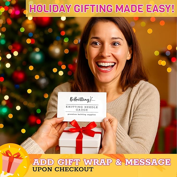 BeKnitting Knitting Needle Gauge Sizer Tool for Knitting Needles & Crochet Hooks, Yarn & Swatch Ruler - Sitch Saver | Holiday Christmas Gifts, Gift-Ready Box