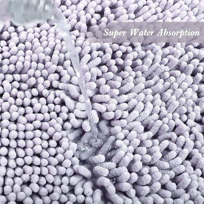 Non-Slip Bath Rug,Extra Soft Microfiber Bedroom Shag Carpet with Anti-Slip Backing,Water/Dust Absorbent Fast Dry Shower Mat,Sound Insulated Stairs Pad,Machine Washable (Grey,19 x 31 Inches)