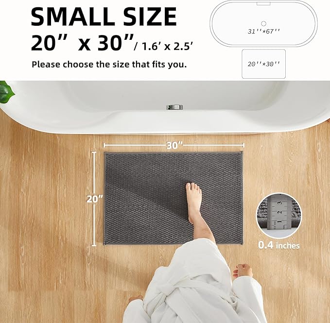 Bathroom Rugs Non Slip Washable, Super Absorbent Thin Bath Mat Small Quick Dry Low Pile Bathroom Rug, Dark Grey 20"x30"
