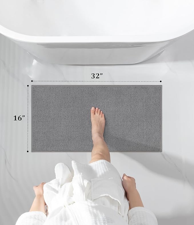 YIHOUSE Bathroom Rugs Mat 16x32, Non Slip Quick Dry Bath Mats for Bathroom Absorbent Ultra Thin Bath Rugs Machine Washable Fit Under Door for Sink, Cabinet, Laundry (Grey, 16"x32")