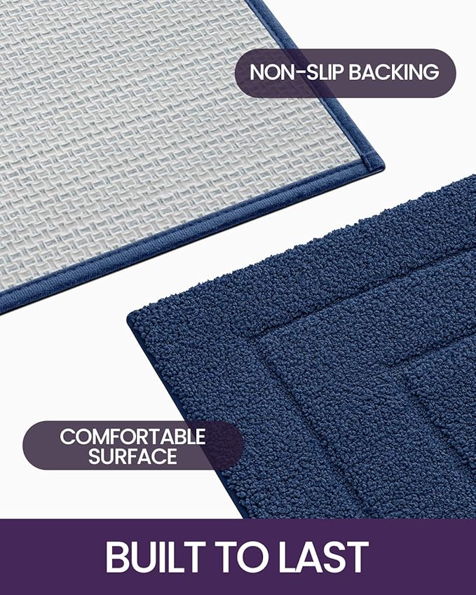 DEXI Bathroom Rug 24x16, Non Slip Washable Bath Mat for Shower Floor, Absorbent Soft Bathmat with Rubber Backing, Quick Dry Microfiber Carpet, Navy
