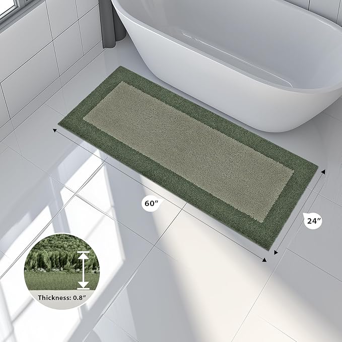 Bathroom Rugs 24" x 60", Non-Slip Extra Soft Absorbent Bath Rugs, Machine Washable Quick Dry Bath Mats for Bathroom Floor, Shower, Bathtub and Sink, Sage Green & Budding Green