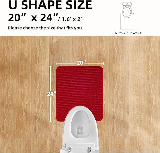 Christmas Toilet Rug, Thin Toilet Rugs U Shaped Washable Non Slip Absorbent Quick Dry Low Pile Toilet Mat, Red 20"x24" U Shape