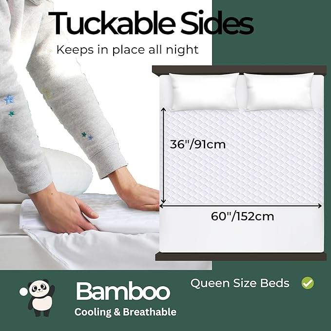 Hygge Sheets®️ Organic Washable Incontinence Bed Pads - 2 Pack - 100% Waterproof Reusable Mattress Protector Underpads - Rayon derived from Bamboo - Queen