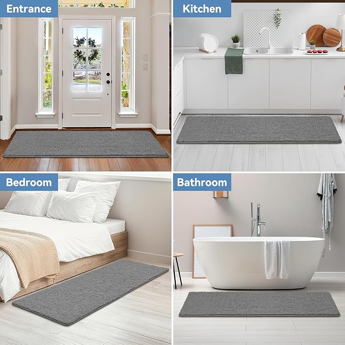 Bcoimo 70"×24" Absorbent Bath Mat, Non-Slip with Backing Chenille Bath Rug and Machine Washable Bathroom Mat Quick-Dry Design. Ideal for Bathroom and Tub Areas