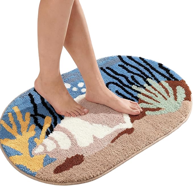 Beach Theme Non-Slip Washable Bath Rug | Soft Adorable Ocean Decor for Bathroom, Living Room, Bedroom & Gifts 20"*32"