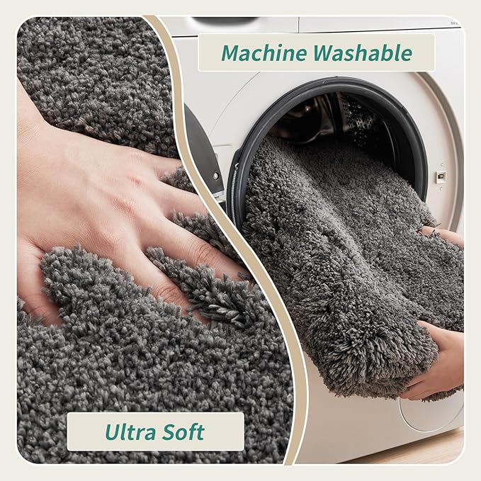 Bathroom Runner Rug 24x70 Dark Grey Non Slip Fluffy Long Bath Mat for Bathroom Floor Washable Plush Luxury Bath Rug for Tub Absorbent Shower Sink Mat Bedside Rug