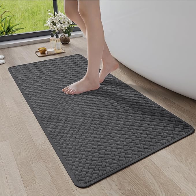 Bathroom Rugs Non Slip, Extra Soft Absorbent Quick Dry Bath Mats, Foam Weave Texture Thin Bath Rugs Washable with Rubber Backing, 24" x 48“