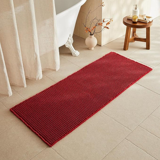 Waffle Runner Rug Bathroom, Long Boho Bathroom Rugs Non Slip Washable Super Absorbent Quick Dry Farmhouse Bath Decor, 60"x24" Burgundy