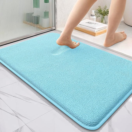 OLANLY Thick Memory Foam Bath Mat Rug 36x24, Extra Soft Absorbent Bathroom Rug, Quick Dry Bath Mats, Non-Slip, Machine Washable Carpet for Bathroom, Tub and Shower, Home Decor Accessories, Sky Blue