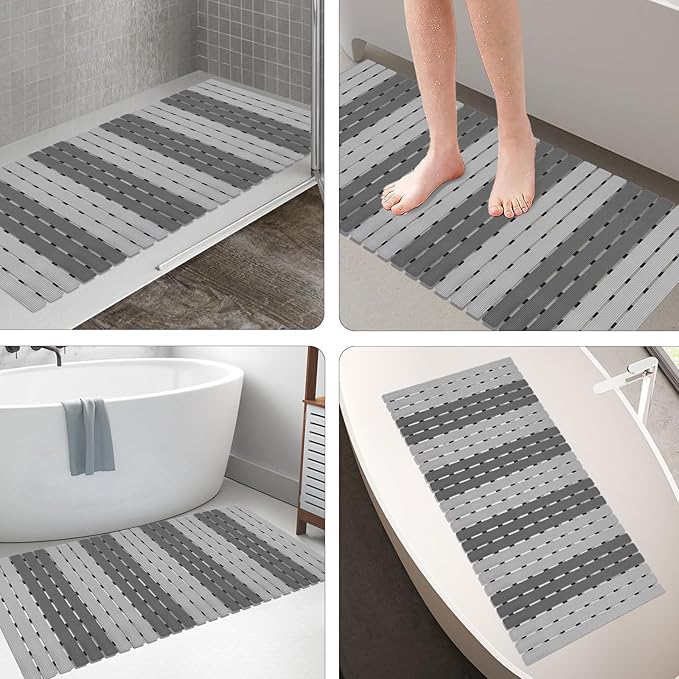 MBOSS Shower Mat Non Slip Bathtub Mats for Bathroom Shower Floor Mat Bath Mats for Shower Tub Anti Slip Shower Mat with Drain Hole and Large Suction Cups (Dark Gray Light Gray, 37.5 X 15.7 Inch)
