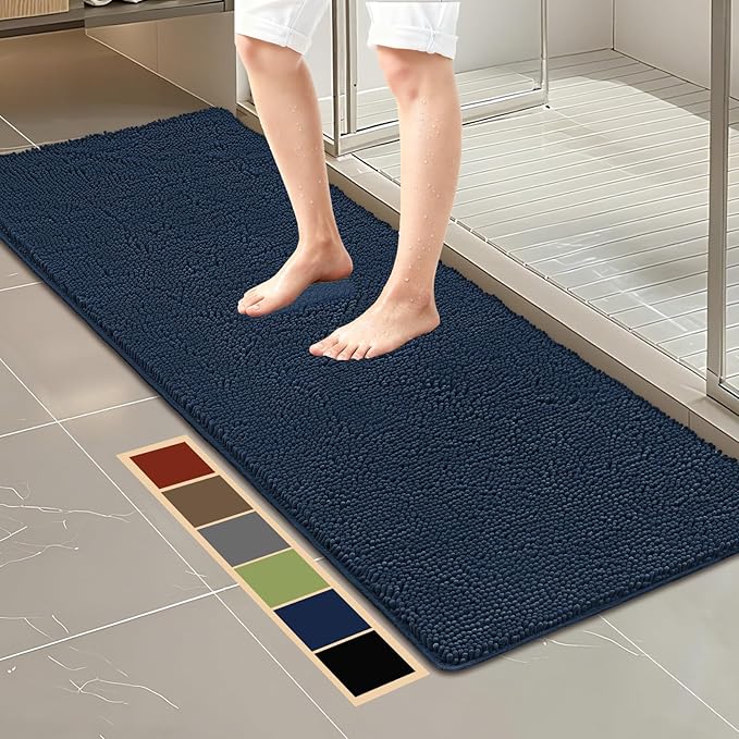 Bcoimo 70"×24" Absorbent Bath Mat, Non-Slip with Backing Chenille Bath Rug and Machine Washable Bathroom Mat Quick-Dry Design. Ideal for Bathroom and Tub Areas