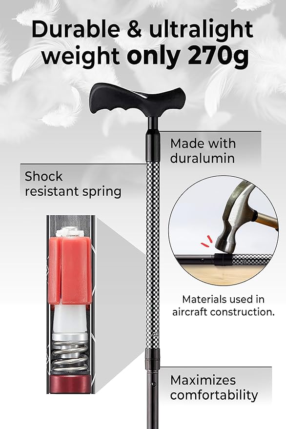 Ergo Walking Cane for Men & Women - Adjustable Foldable Walking Stick (Right-Handed Black Cane)