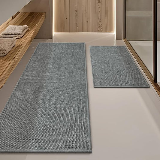 YIHOUSE Grey Bath Rug Set, 2 Piece Absorbent Non Slip Washable, Quick Dry Thin Bath Mat for Toilet and Floor