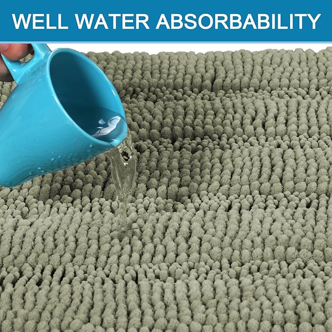 H.VERSAILTEX Bath Mats for Bathroom Non Slip Thick Chenille Striped Bath Rug Absorbent Fluffy Soft Shaggy Rugs Washable Dry Fast Plush Mats for Indoor, Bath Room, Tub - 24" x 36", Eucalyptus Green