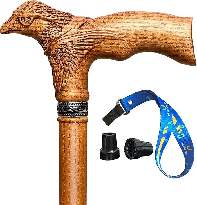 Hand Carved Wooden Walking Cane USA Made Eagle Carved Ergonomic Elegant Wood Canes for Men and Women Support up to 400 lbs Provide Stable Canes for Seniors for Daily Use and Gift Giving