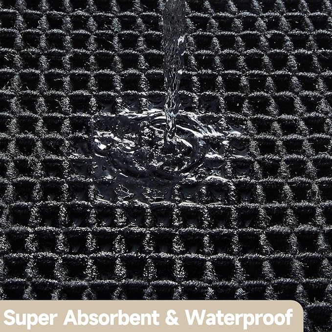 Black Bathroom Rug, Waffle Bath Mat Non Slip Washable Super Absorbent Quick Dry Boho Farmhouse Bathroom Decor, 48"x24" Black