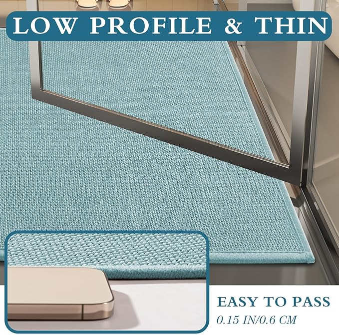 YIHOUSE Blue Bathroom Rug Sets 3 Piece, Bathroom Mat Quick Dry, Thin Bath Rug Set,Absorbent Bath Mat for Bathroom Non Slip Washable for Toilet and Floor