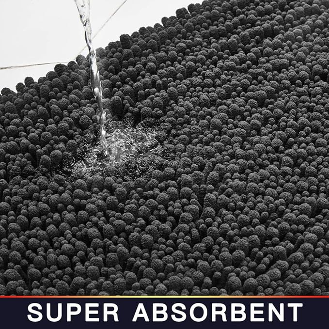 Walensee Large Bathroom Rug Non Slip Bath Mat (72x24 Inch Dark Grey) Water Absorbent Super Soft Shaggy Chenille Machine Washable Dry Extra Thick Perfect Absorbant Best Plush Carpet for Shower Floor